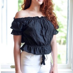 ✨NEVER WORN✨ Off The Shoulder Black Eyelet Top